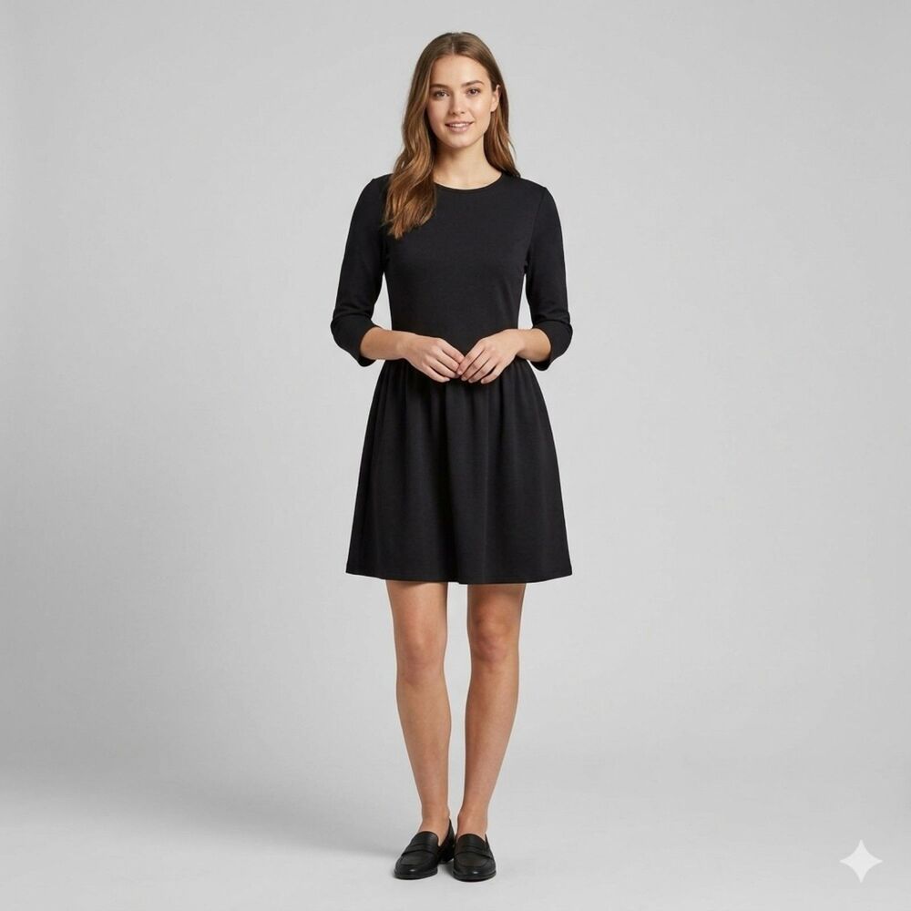 ASOS Black Fit Flare Mini Dress 8 Classic Knit 3/4 Sleeves Cocktail Party Retro